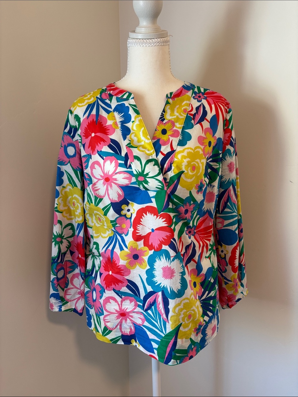 Boden Multi-Color Floral Split V-Neck Tunic